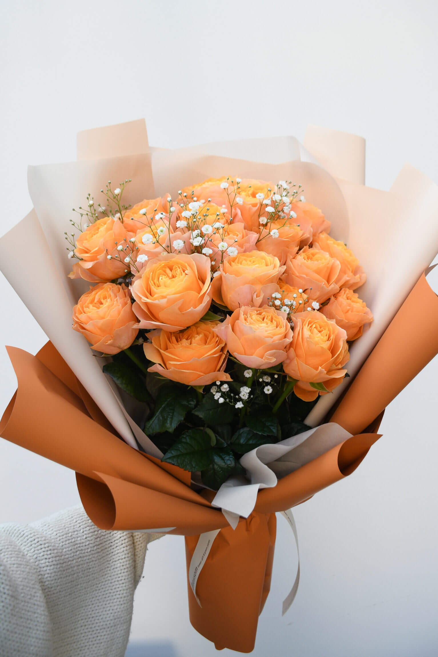 オレンジ薔薇のドレスブーケ
