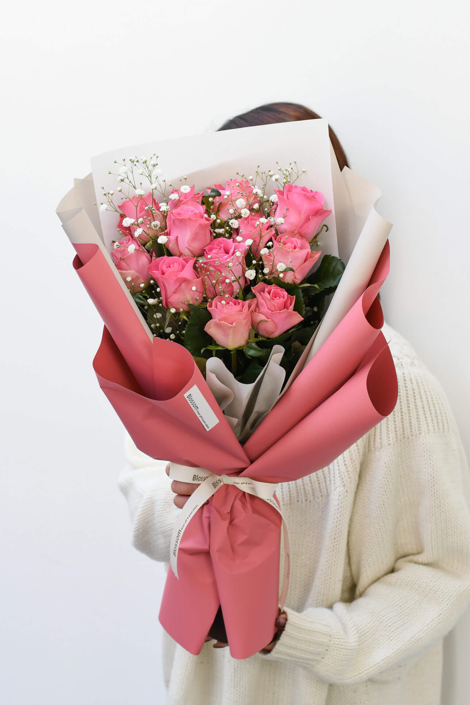 ピンク薔薇のドレスブーケ