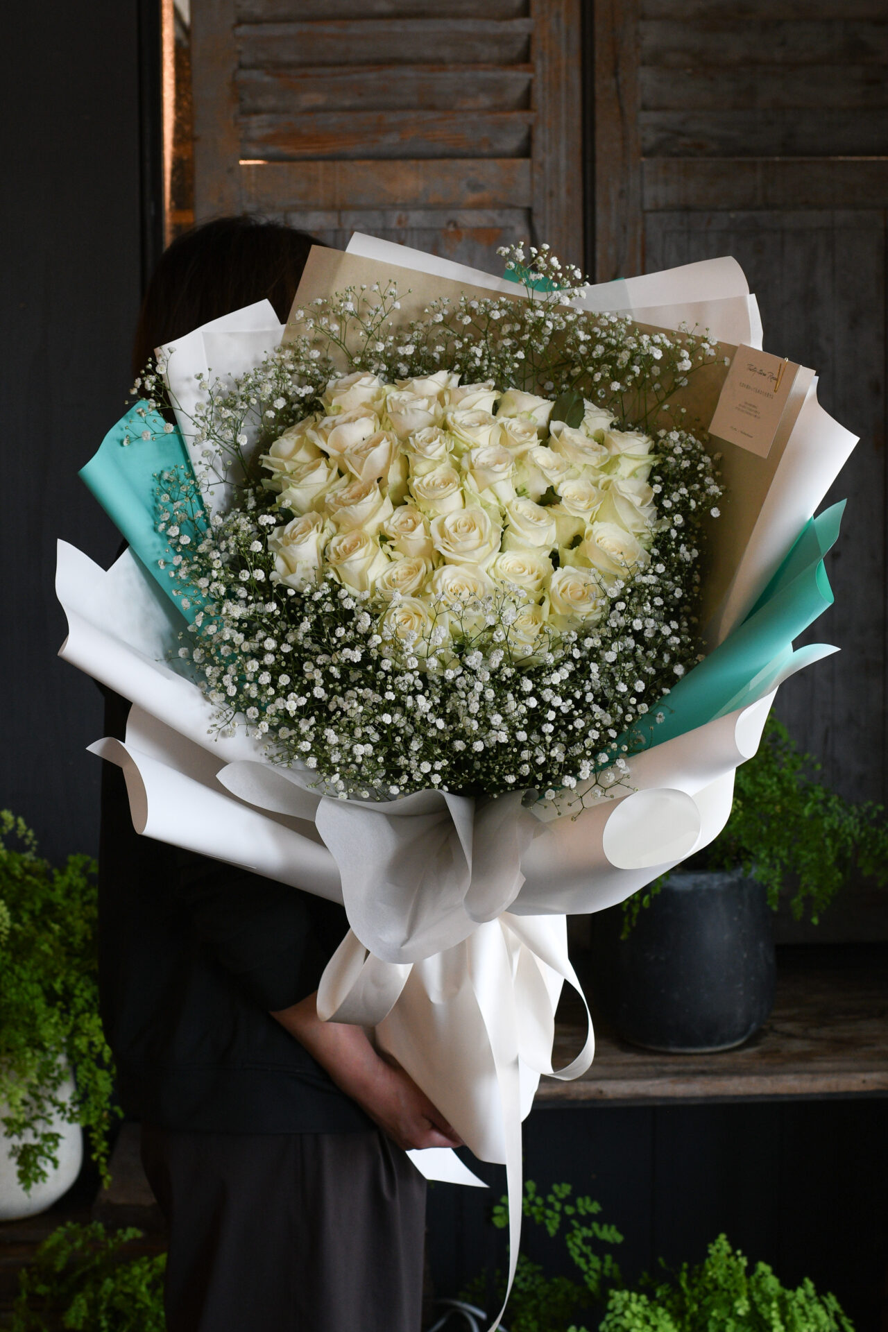 「アイスブルー×白薔薇」プロポーズリングドレスブーケ